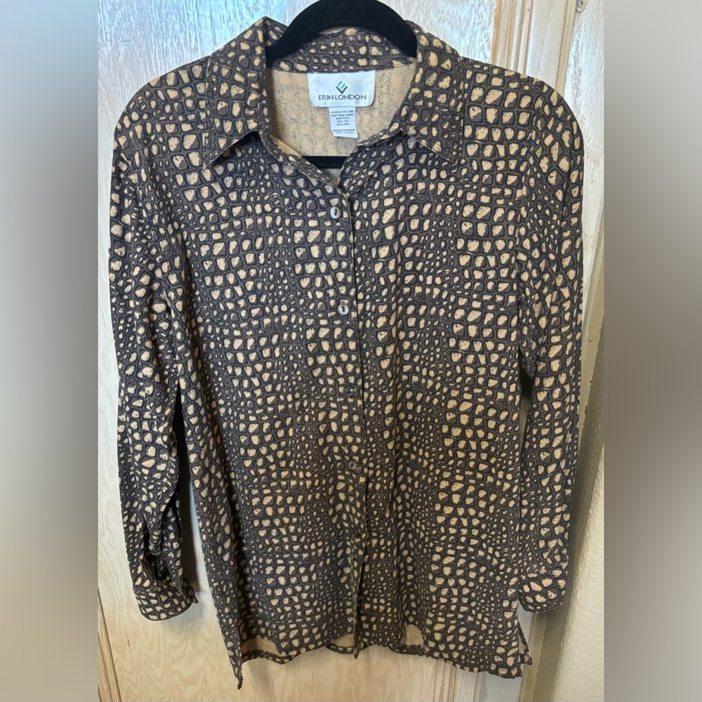 Vintage 90s 100% Silk Crocodile Animal‎ Print Top, Medium